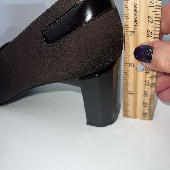 Stuart Weitzman Pumps Brown Fabric,  Block Heel, Women’s Sz 8AA - Picture 11 of 12